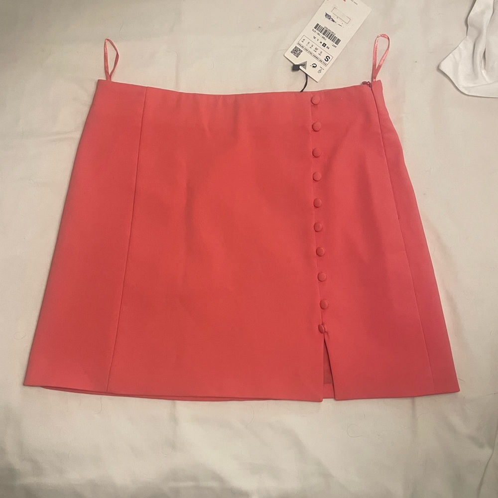 Zara Coral Mini Skirt with Button Detail